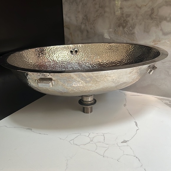 20” Hammered Satin Nickel Under Mount Oval Sink Made in Mexico - Picture 3 of 12